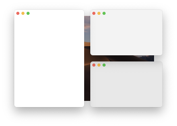 Three windows neatly organized over a macOS desktop